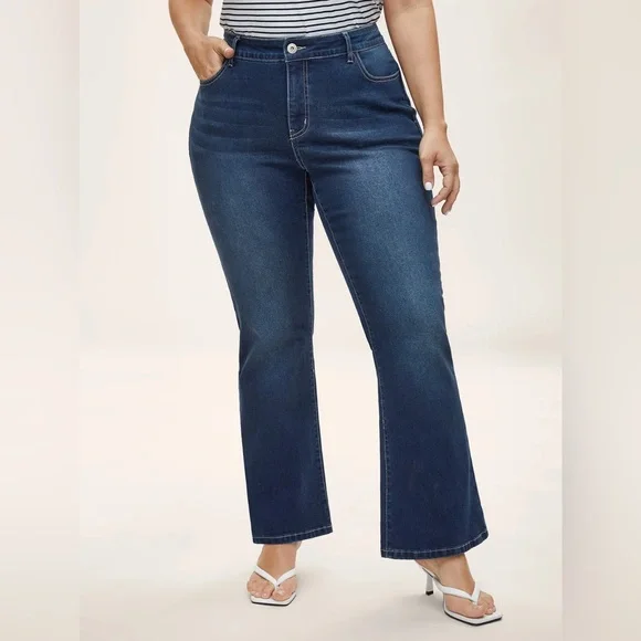 BloomChic Blue Flare Wide Leg Jeans - Picture 1 of 11